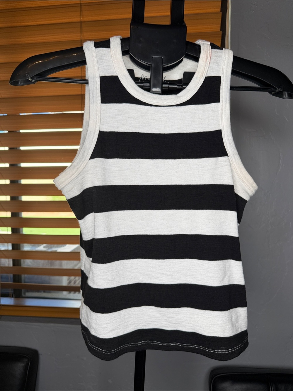 Marled essentials Black and White Striped Ribbed Tank